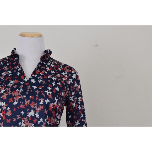 Vintage 80s Navy Floral Polyester Pullover‎ Blouse size S - Picture 9 of 10
